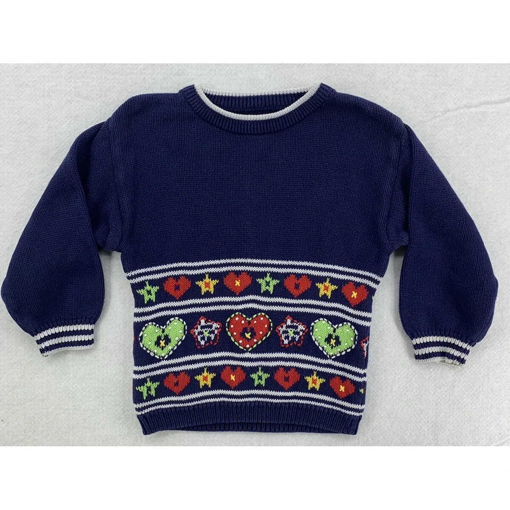 Vintage Girl's Gymboree Hearts Embroidered Sweater Size Large Cotton